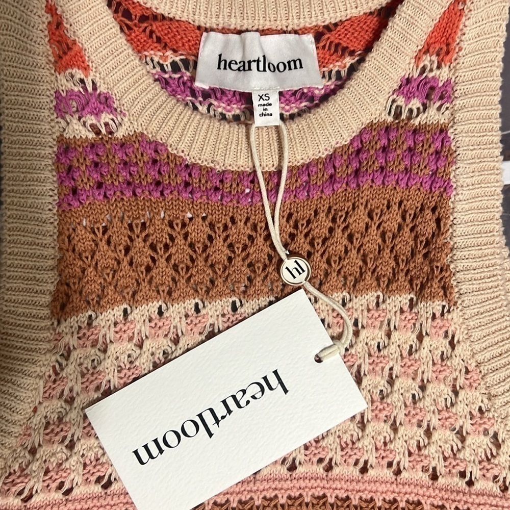 Heartloom Striped Crotchet Kenzie Tank in Ecru Size XS new spring - Picture 7 of 10